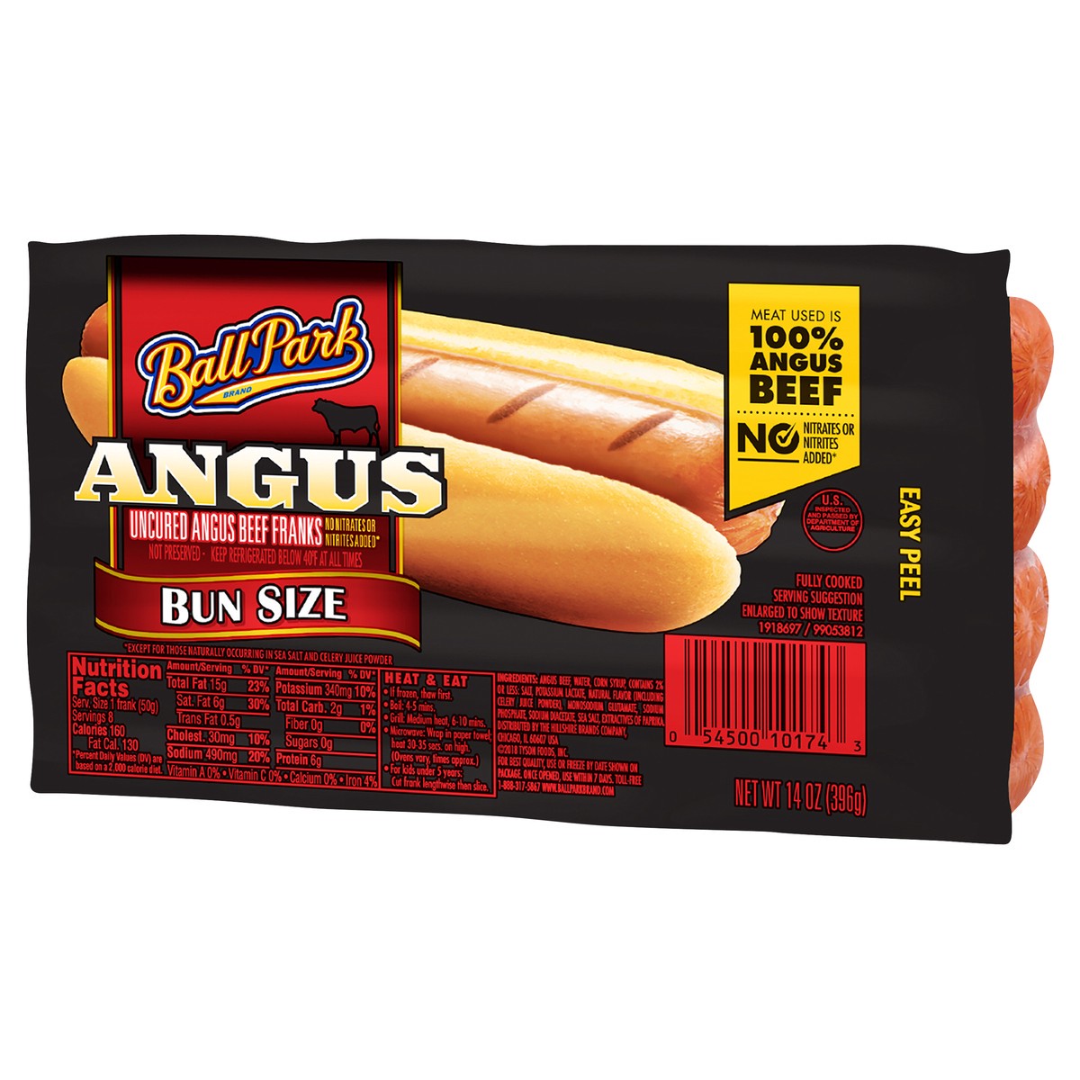slide 3 of 4, Ball Park Bun Length Hot Dogs, Angus Beef, 8 Count, 396.89 g