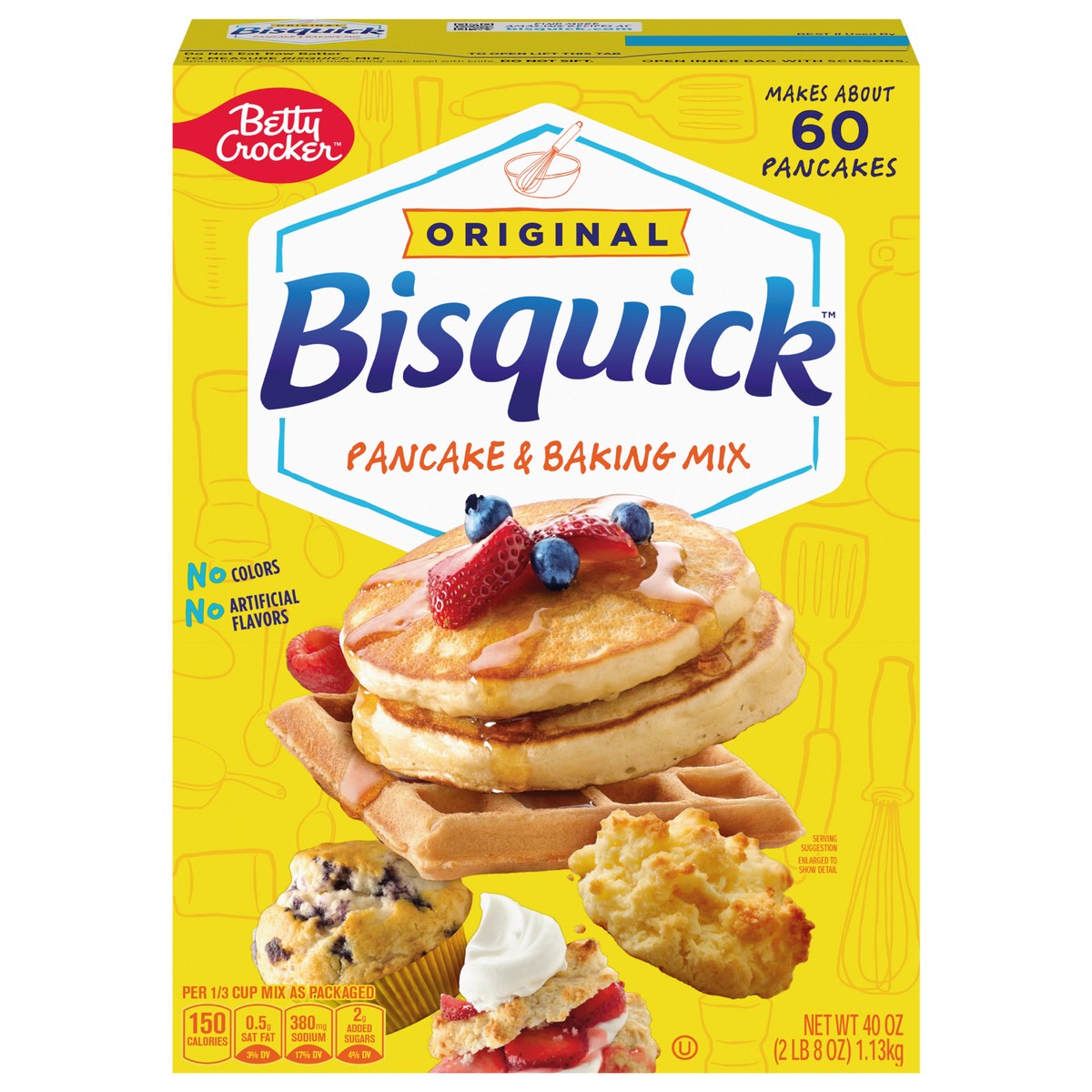 slide 1 of 9, Bisquick Betty Crocker Bisquick Pancake and Baking Mix, Original, Makes About 60 Pancakes, 40 oz, 40 oz