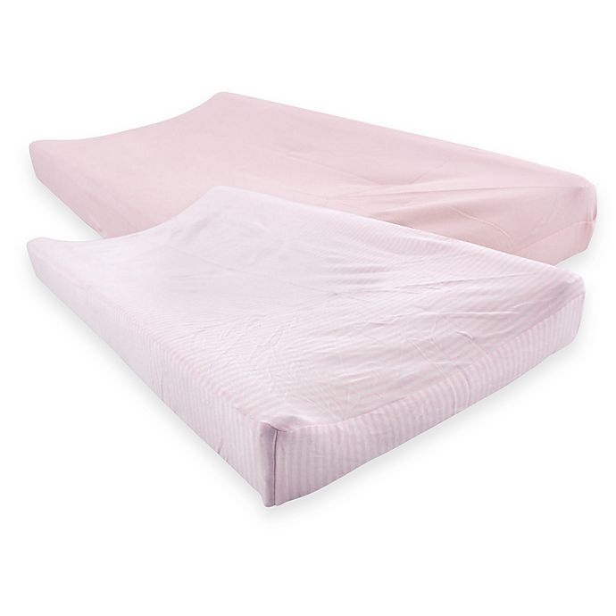 slide 1 of 1, Touched by Nature Striped Organic Cotton Changing Pad Covers Pink/White, 2 ct