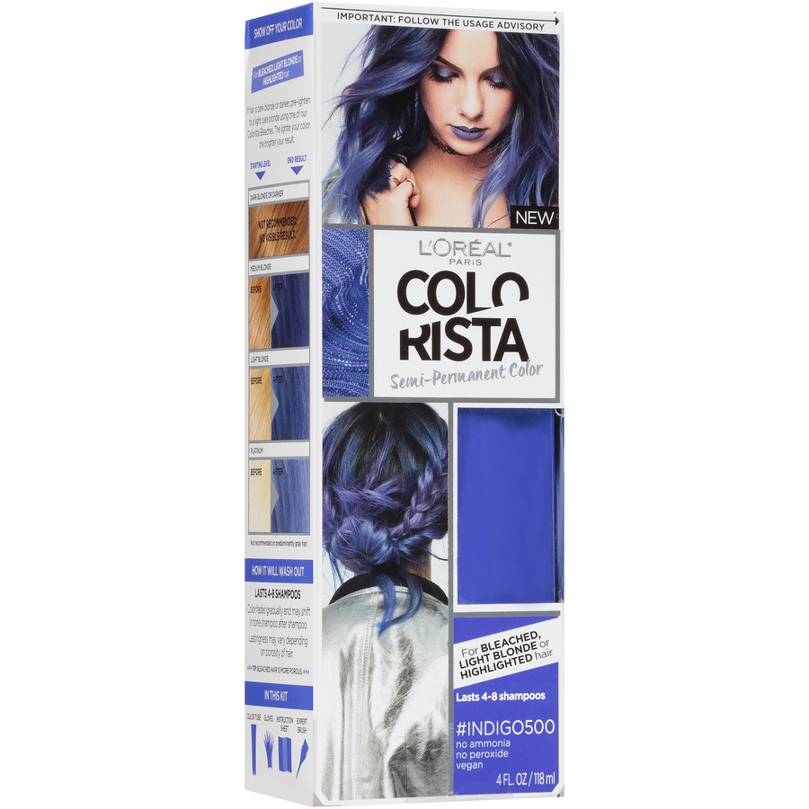 slide 3 of 8, L'Oréal Paris Colorista Semi-Permanent For Light Blonde or Bleached Hair Indigo 500, 4 fl oz