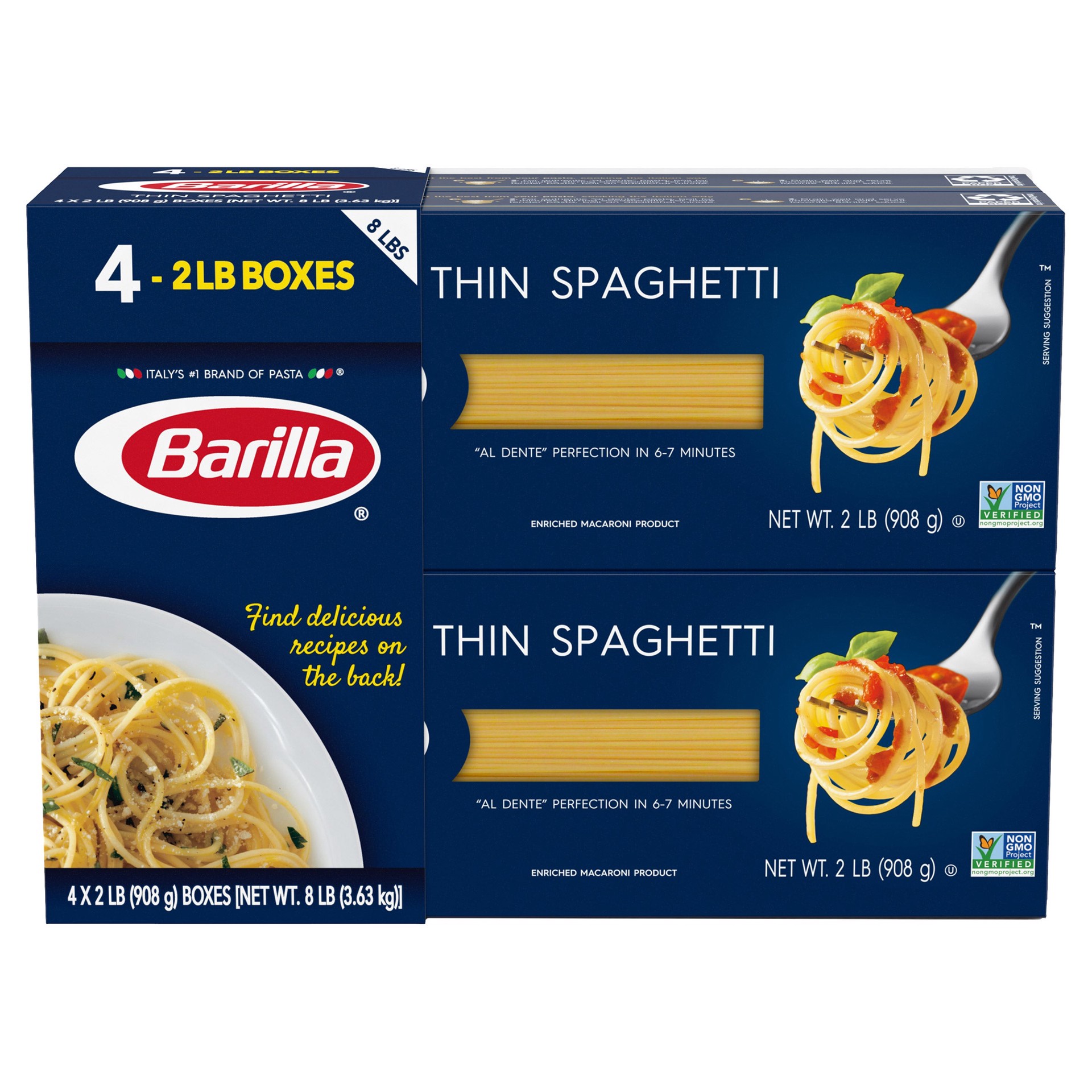 slide 1 of 1, Barilla Thin Spaghetti, 2 lbs, 4 count, 