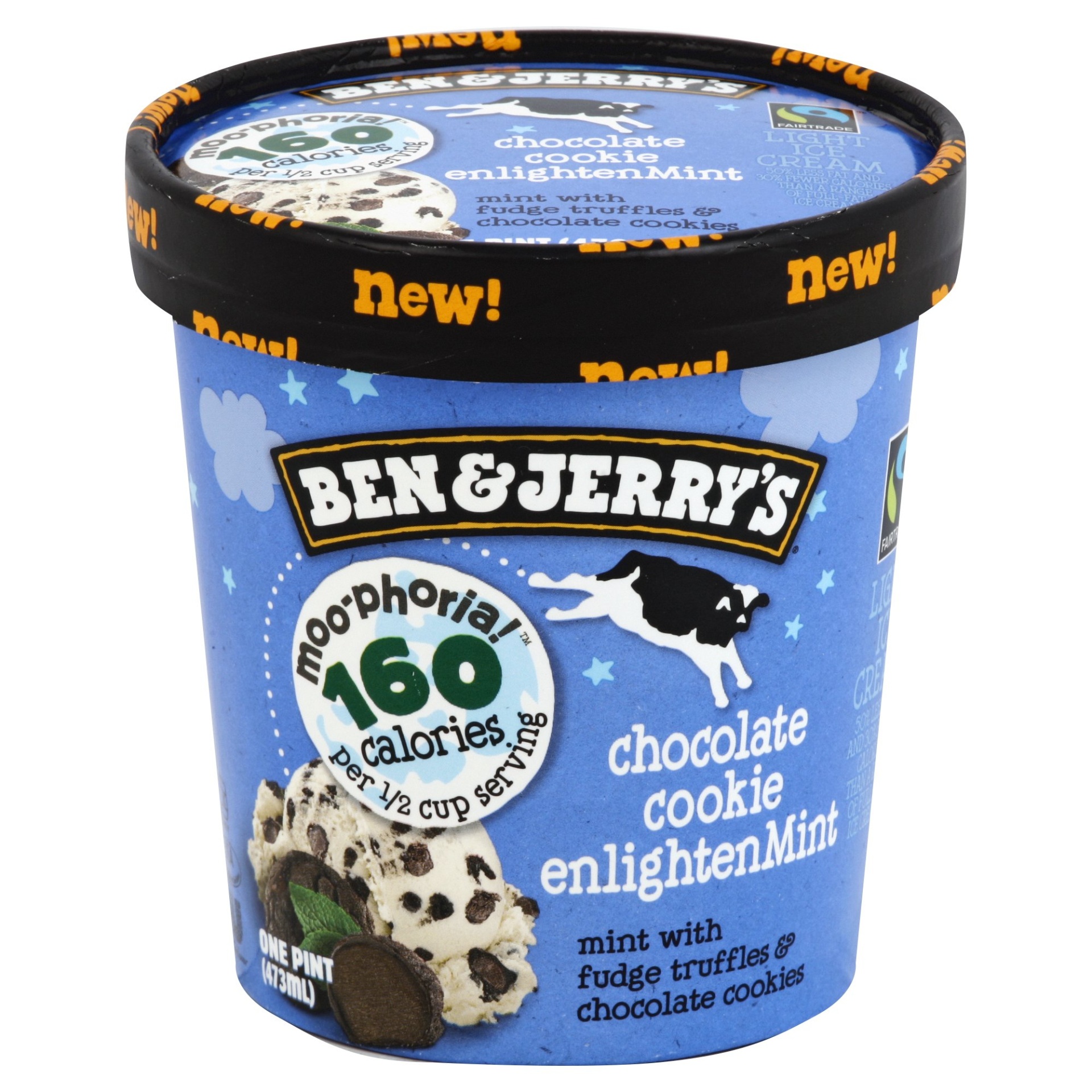 slide 1 of 6, Ben & Jerry's Moo-Phoria!&nbsp;Chocolate Cookie Enlightenmint Light Ice Cream, 1 pint