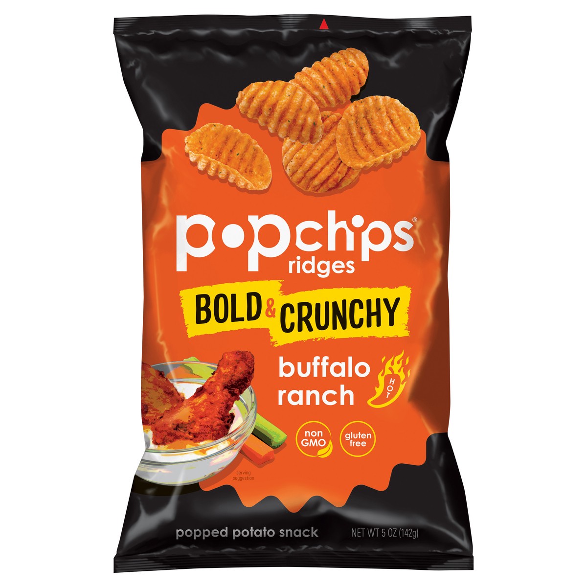 slide 1 of 8, popchips Popped Potato Snack, Ridges, Buffalo Ranch, Hot, 5 oz