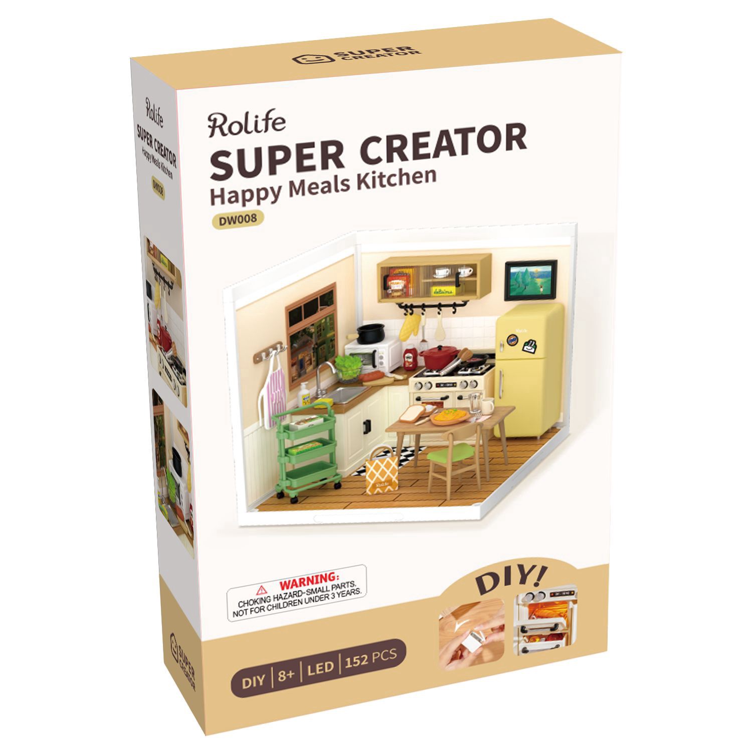 slide 4 of 8, Robotime Rolife Super Creator Happy Meals Kitchen Diy Miniature Kit, 5.98 in x 6.93 in x 6.42 in