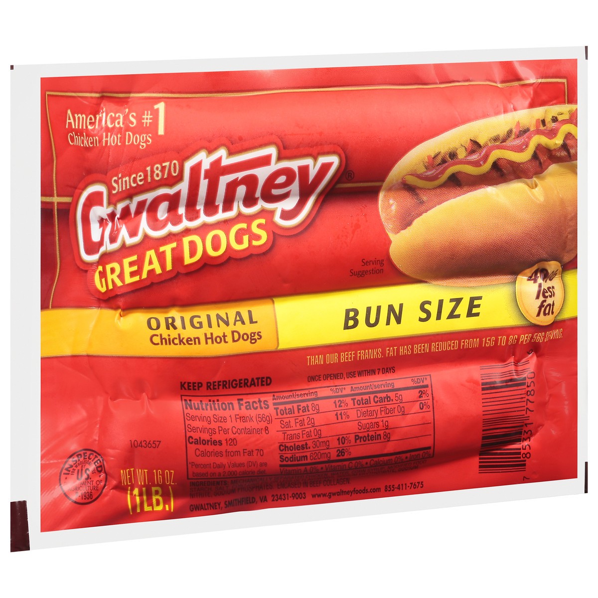 slide 5 of 9, Gwaltney Original Chicken Hot Dogs Bun Size 16 oz, 16 oz