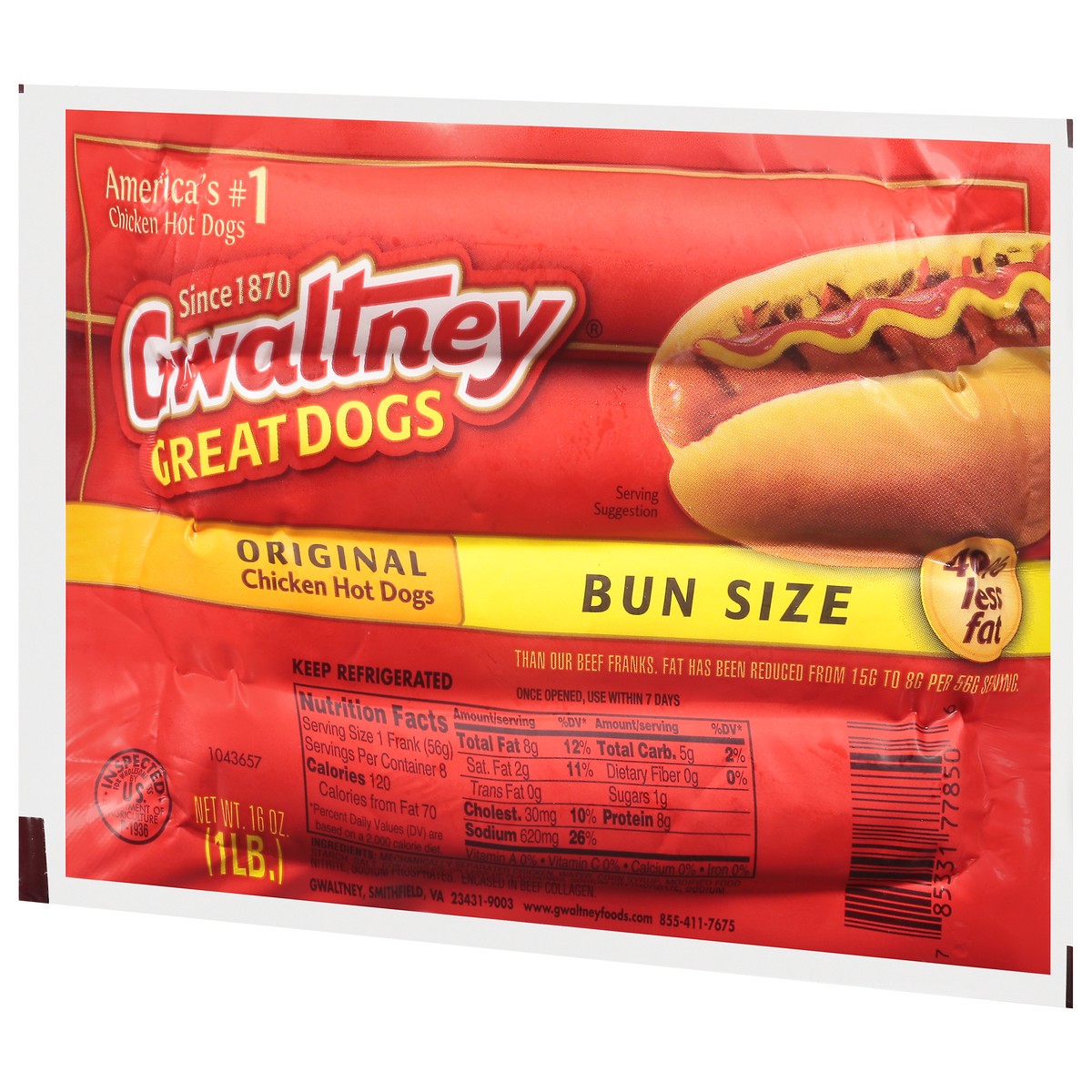 slide 4 of 9, Gwaltney Original Chicken Hot Dogs Bun Size 16 oz, 16 oz