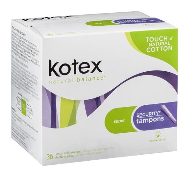 slide 1 of 1, Kotex Natural Balance Security Tampons Super Unscented, 36 ct