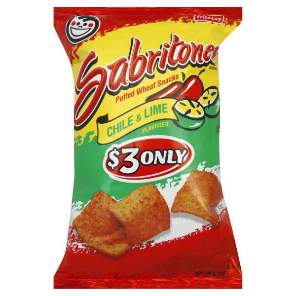 slide 1 of 6, Sabritones Chile & Lime Flavored Puffed Wheat Snacks Prepriced, 7 oz