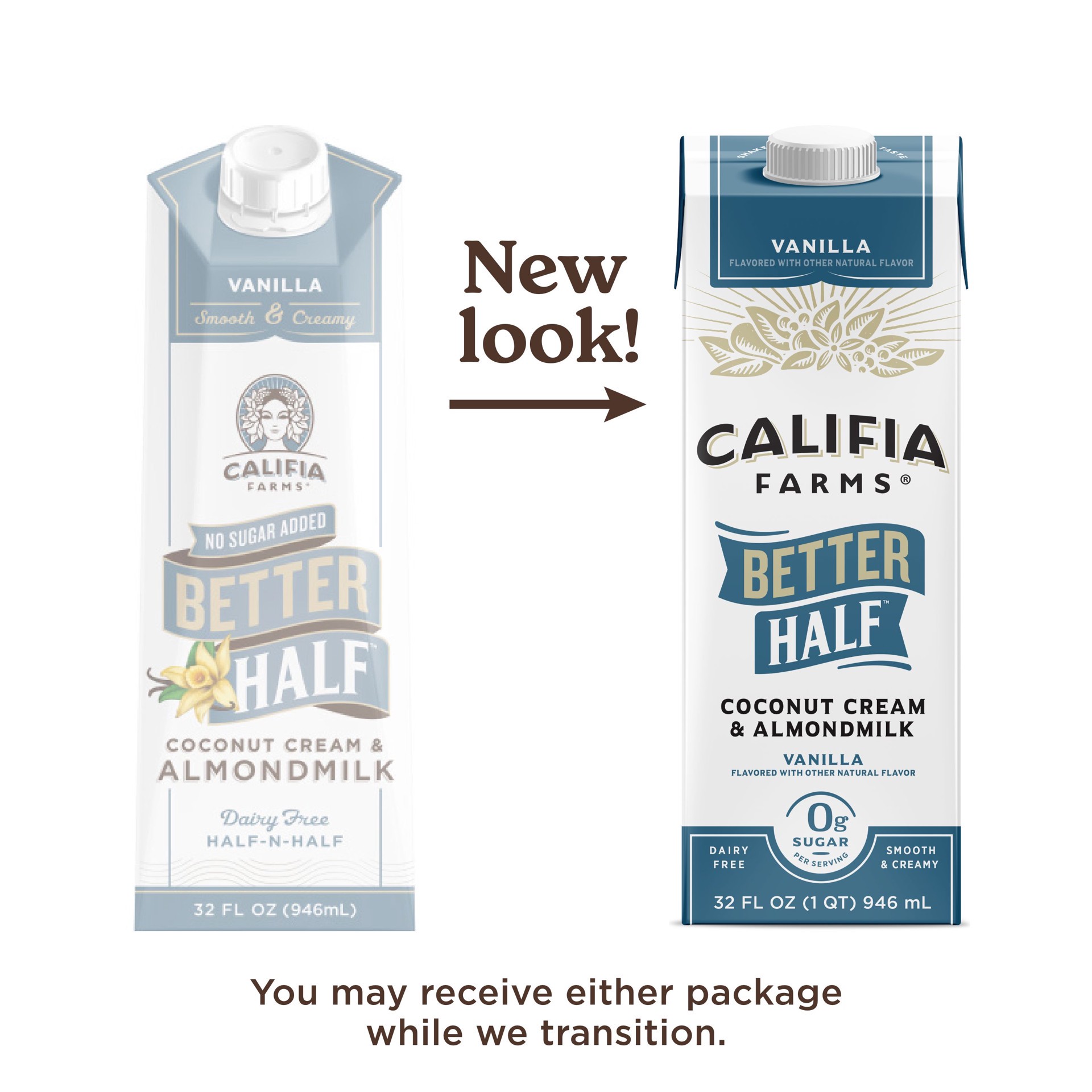 slide 6 of 7, Califia Farms Vanilla Better Half Almond Milk Half and Half, 32 fl oz