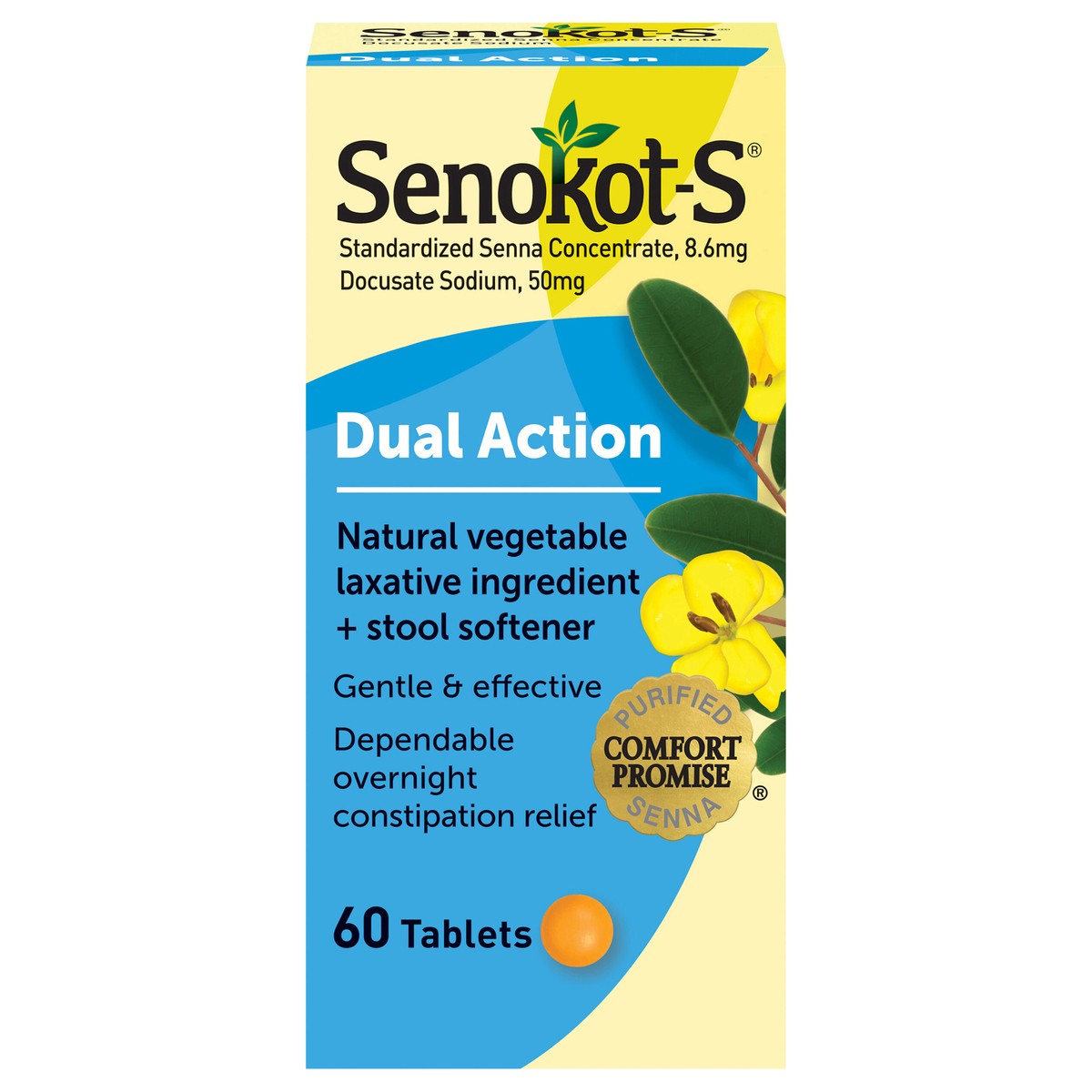 slide 1 of 7, Senokot-S Dual Action Natural Vegetable Laxative Ingredient Plus Stool Softener Tablets, Docusate Sodium, Senna Concentrate, Gentle, Overnight Relief From Occasional Constipation, 60 ct, 60 ct