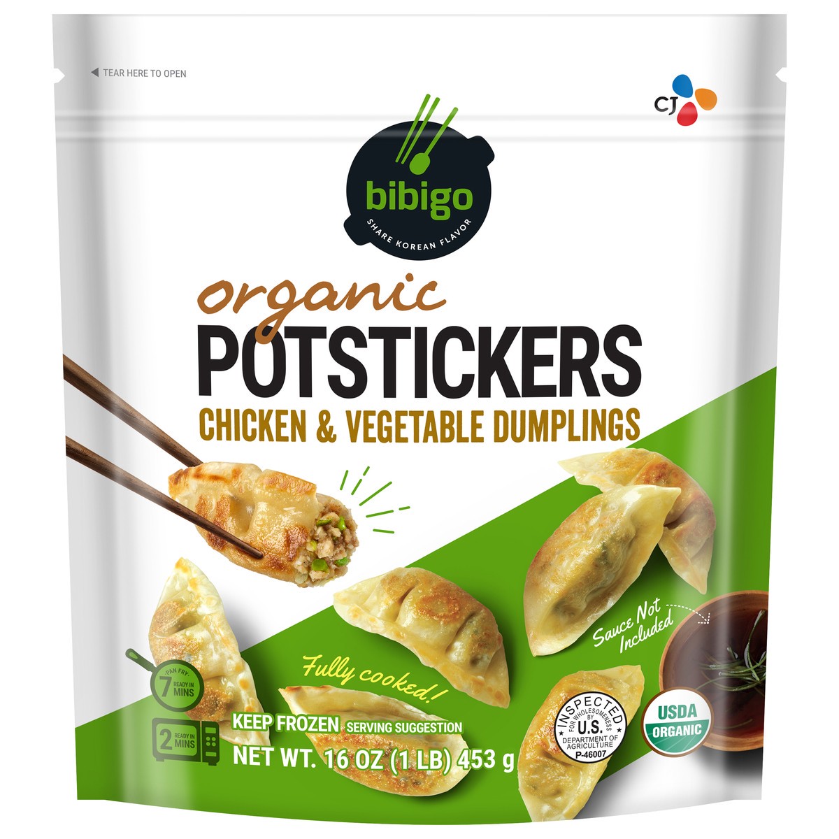 slide 1 of 2, Bibigo Organic Chicken & Vegetable Dumplings Potstickers 16 oz. Bag, 16 oz