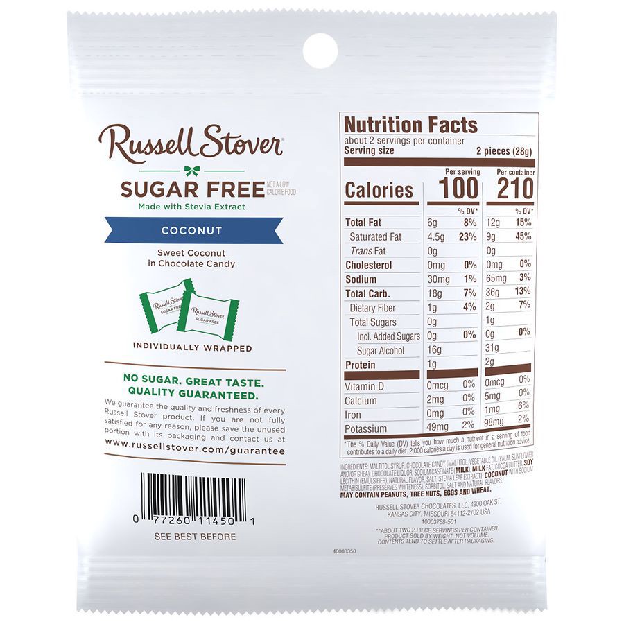 slide 2 of 5, RUSSELL STOVER Sugar Free Coconut in Chocolate Candy, 2 oz. bag, 2 oz