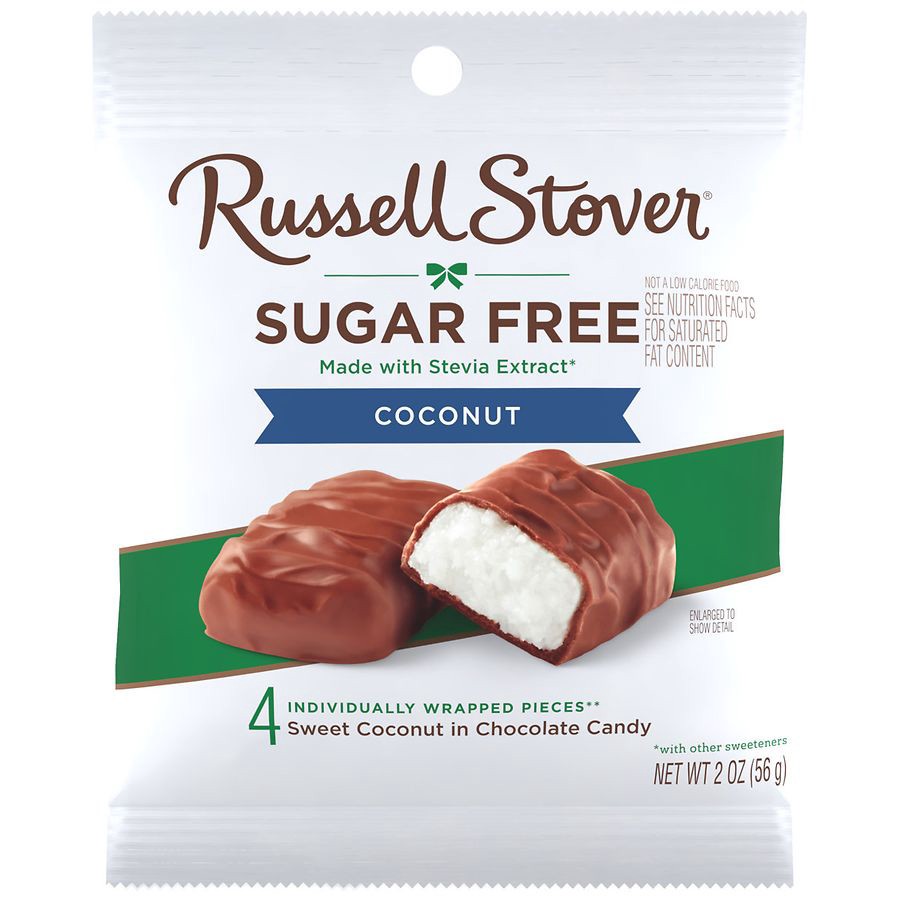 slide 4 of 5, RUSSELL STOVER Sugar Free Coconut in Chocolate Candy, 2 oz. bag, 2 oz