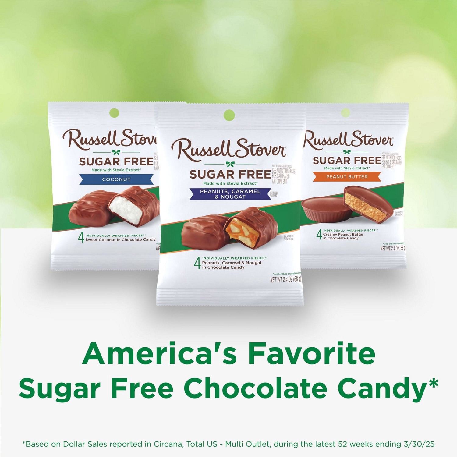 slide 5 of 6, RUSSELL STOVER Sugar Free Peanut, Caramel & Nougat Chocolate Candy, 2.4 oz. bag, 2.4 oz