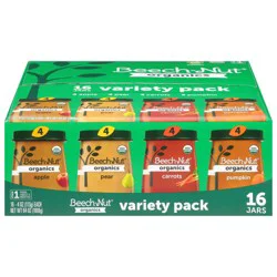 Beech-Nut Organics Stage 1 (4+ Months) Assorted Pumpkin, Pear, Apple, Carrot Variety Pack - 16 x 4 oz Jars