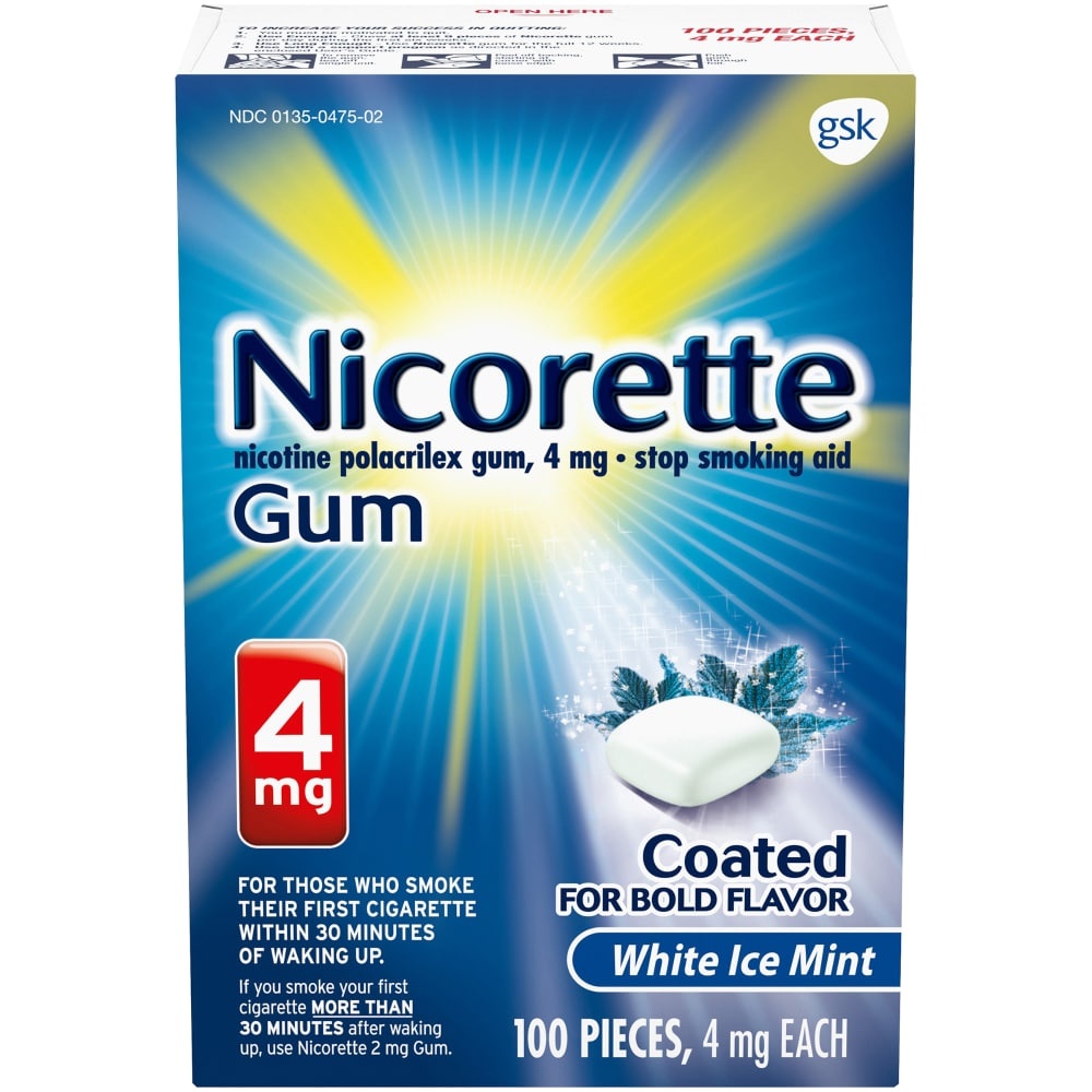 slide 1 of 1, Nicorette White Ice Mint Smoking Aid Gum, 100 ct; 4 mg