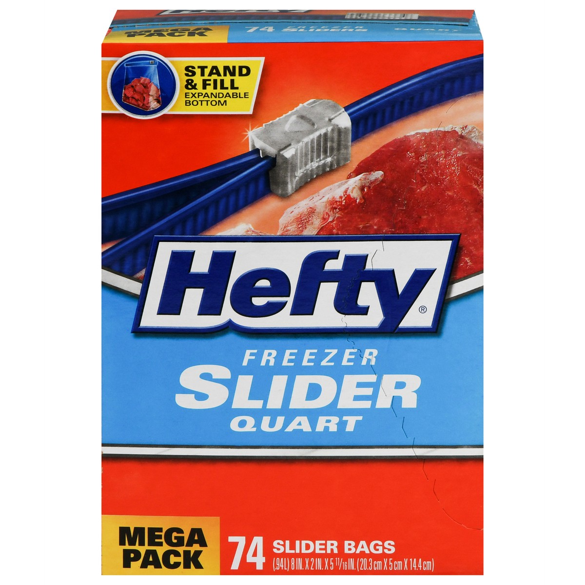 slide 1 of 1, Hefty Slider Bags Quart Freezer, 74 ct