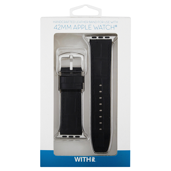 slide 1 of 1, Withit Leather Apple Watch Band, 42MM, Black, 1 ct