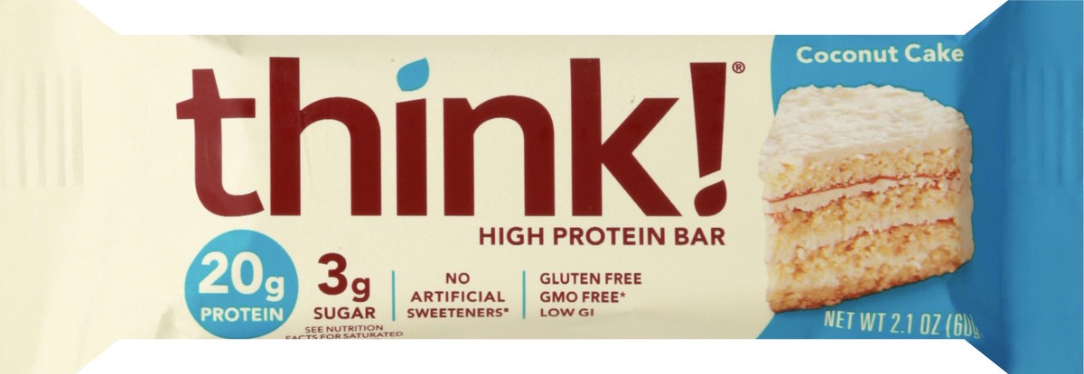 slide 6 of 9, think! Coconut Cake High Protein Bar 2.1 oz, 2.1 oz