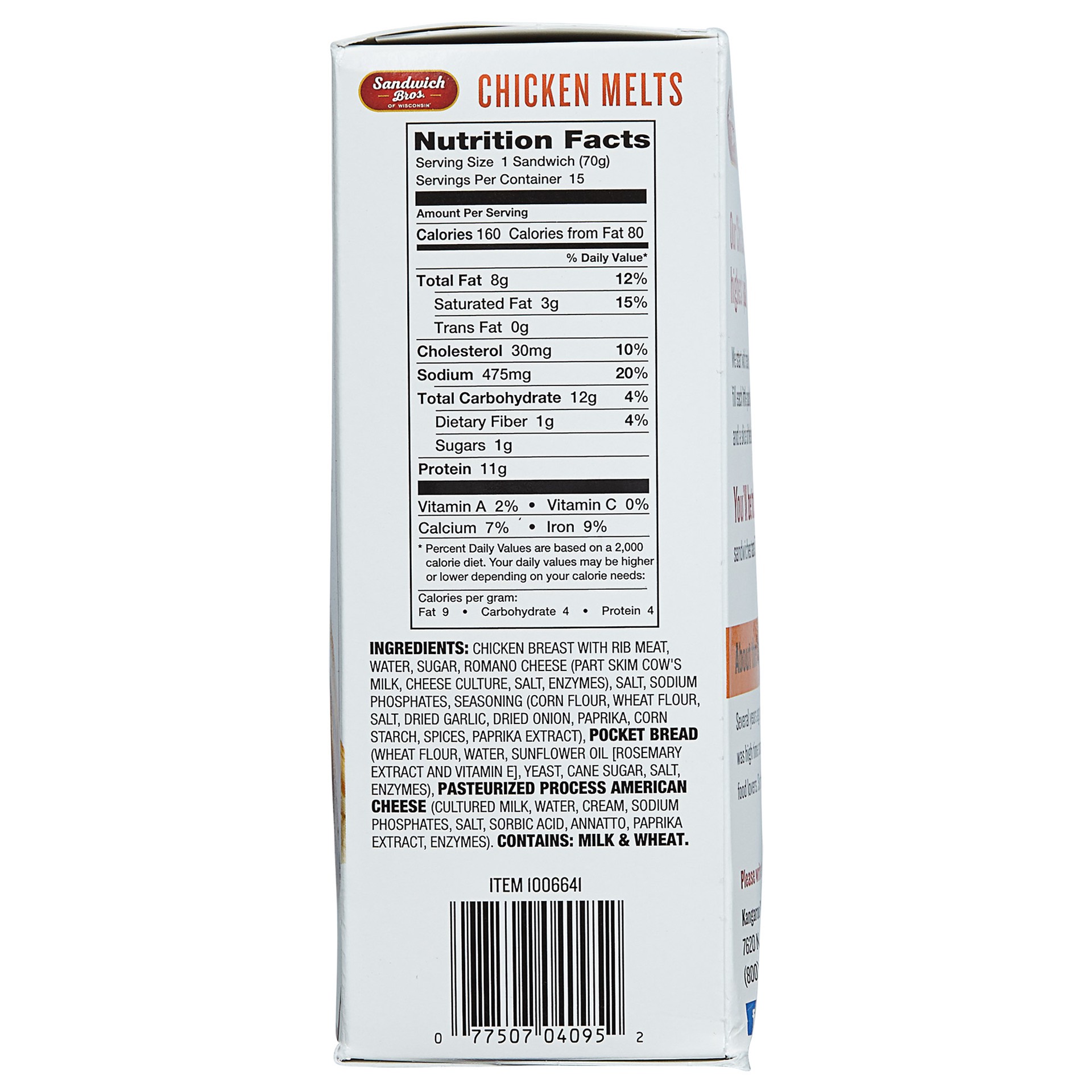 slide 2 of 2, Sandwich Bros. Sandwich Bros Chicken Melt Flatbread Pocket Sandwiches, 2.5 oz, 15 count, 