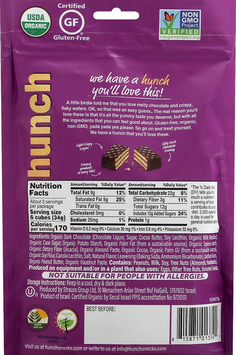 slide 3 of 12, Hunch Organic with Chocolate Flavored Cream Dark Chocolate Wafers 3.5 oz, 3.5 oz