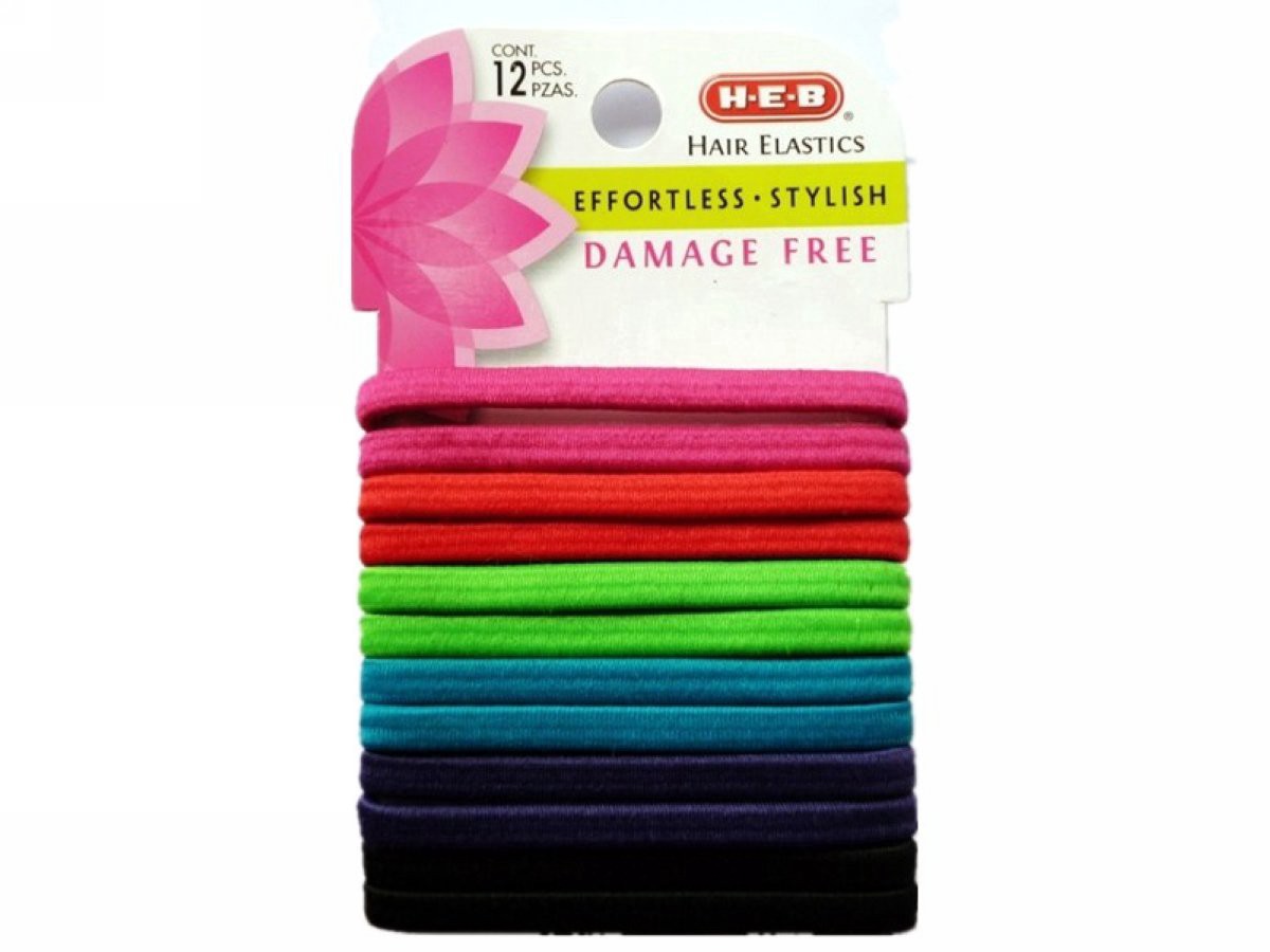 slide 1 of 1, H-E-B Damage Free Multi Colored Elastic Ponytail Holders, 12 ct