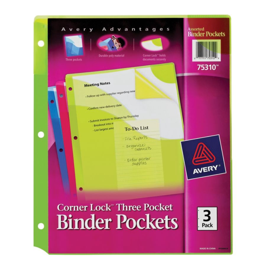slide 3 of 5, Avery Corner Lock 3-Pocket Document Holder, 3 ct