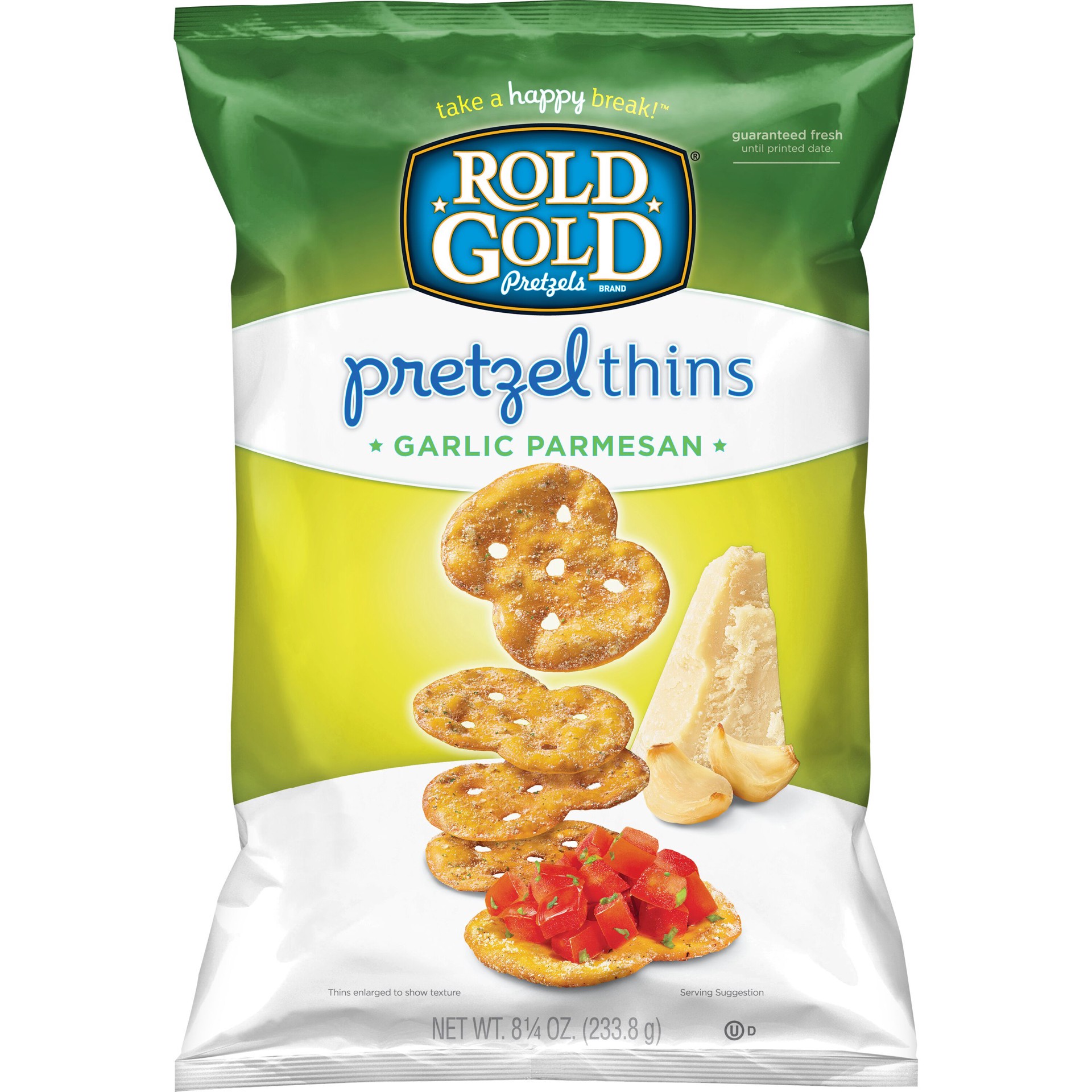 slide 1 of 9, Rold Gold Pretzel Thins Garlic Parmesan 8.25 Ounce Plastic Bag, 8.25 oz