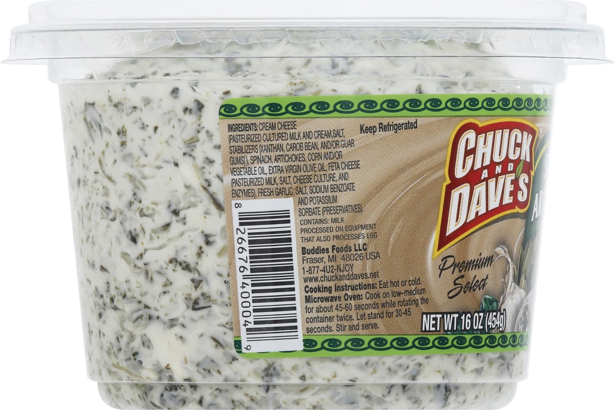 slide 11 of 13, Chuck & Daves Chuck And Daves Spinach Artichoke Dip, 16 oz