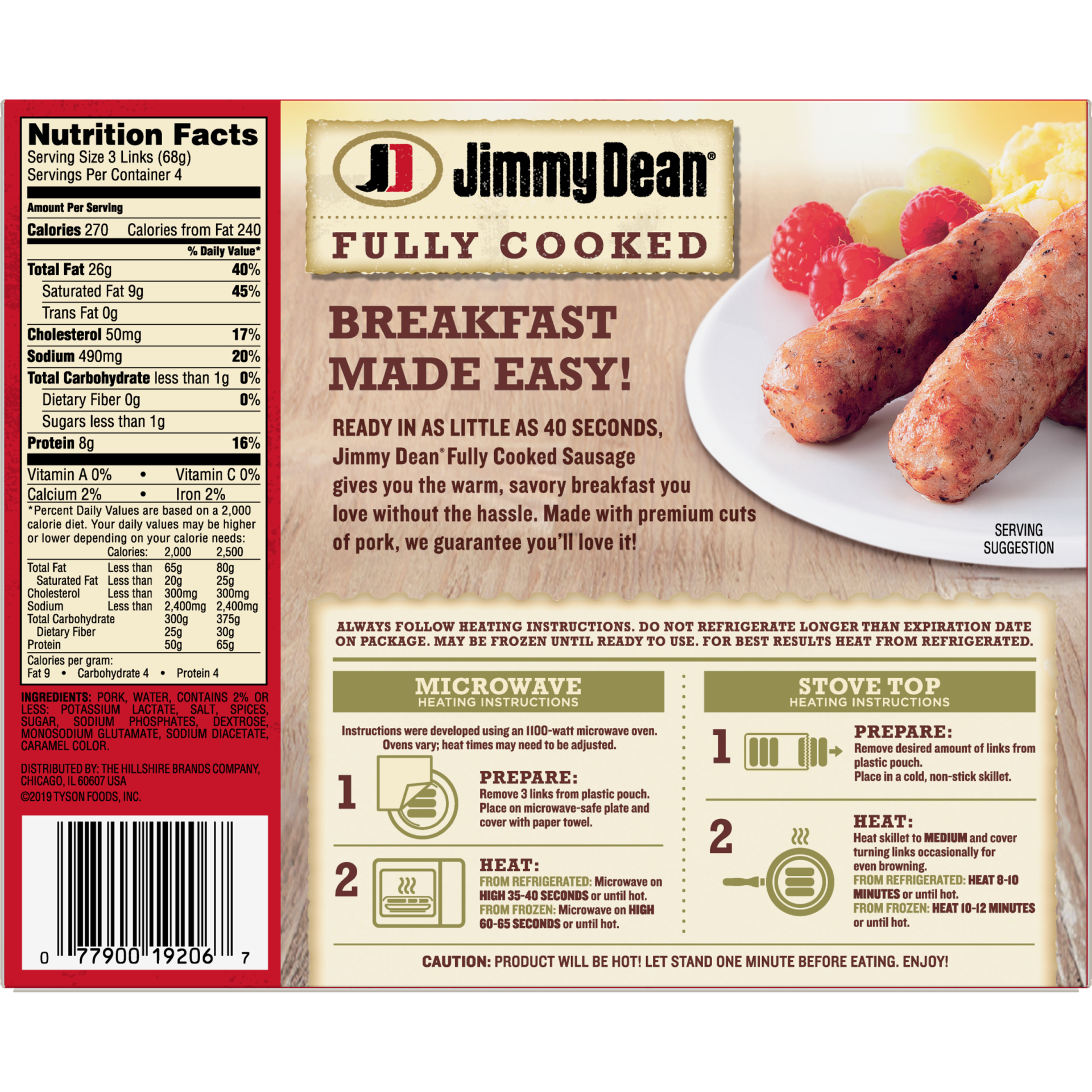 slide 4 of 6, Jimmy Dean Fully Cooked Original Pork Sausage Links, 9.6 oz