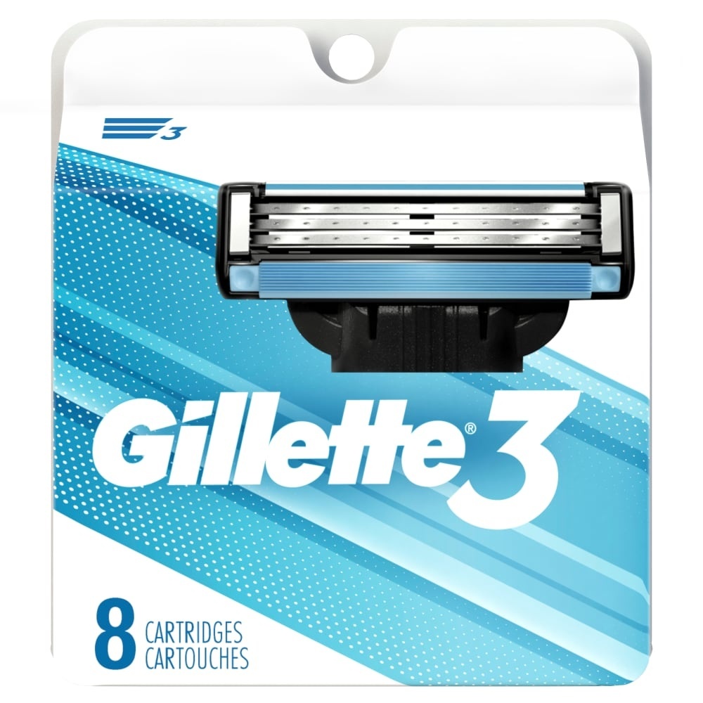 slide 1 of 7, Gillette3 Men's Razor Blade Refills, 8 ct