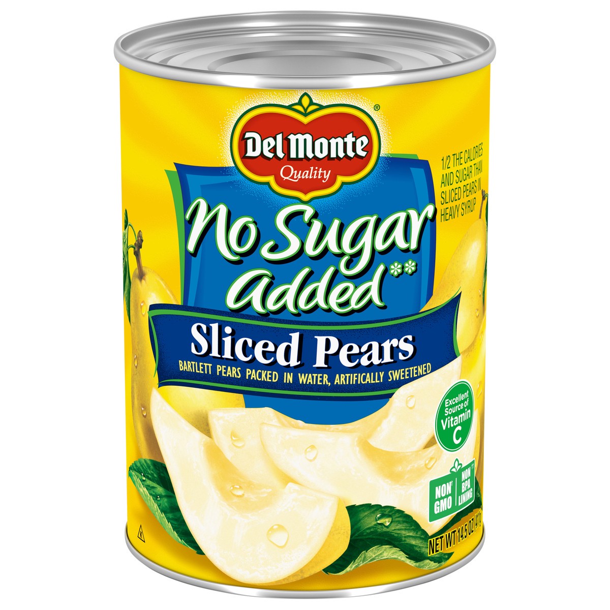 slide 1 of 7, Del Monte No Sugar Added Sliced Bartlett Pears, 14.5 oz Can, 14.5 oz