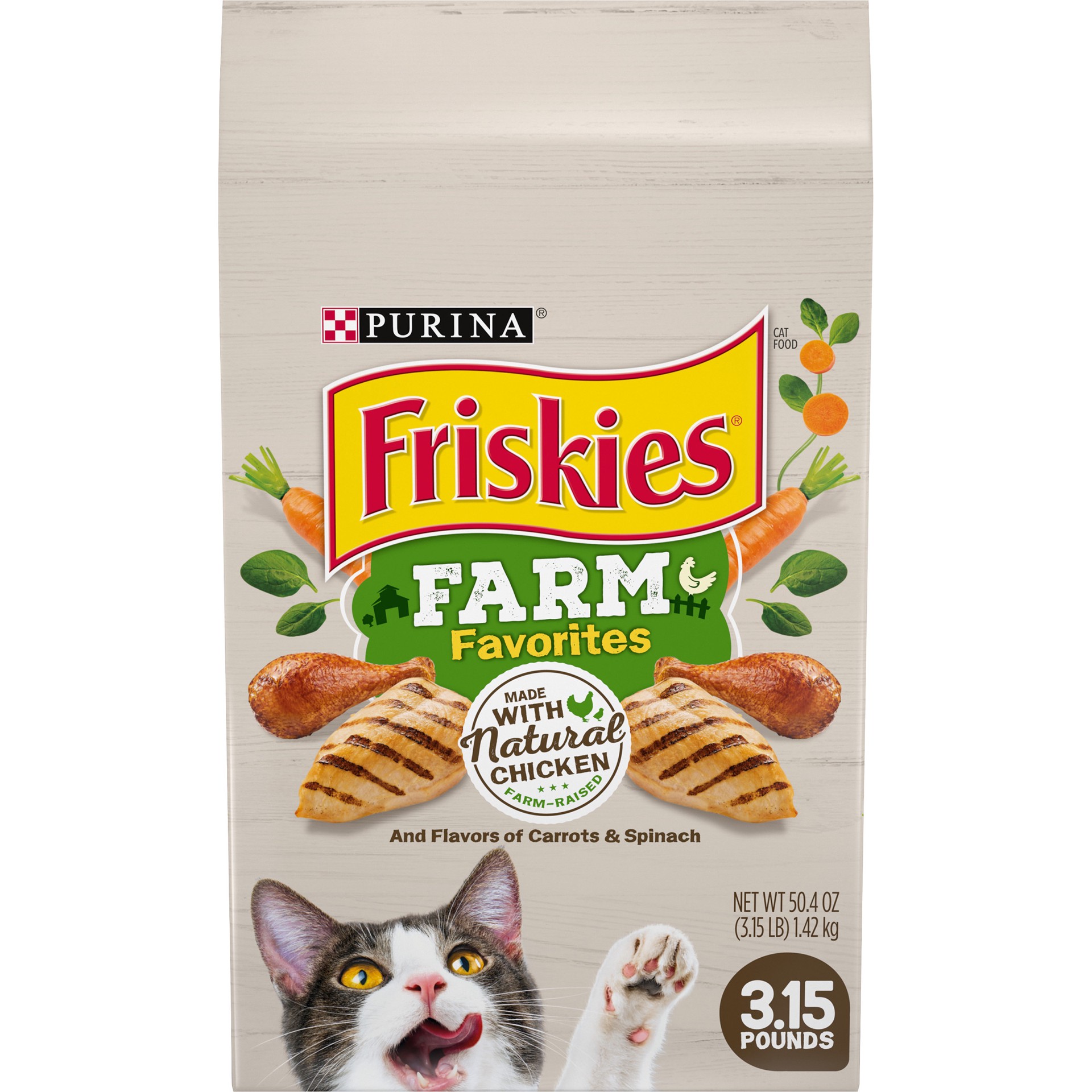 slide 1 of 9, Purina Friskies Dry Cat Food, Farm Favorites With Chicken, 3.15 lb