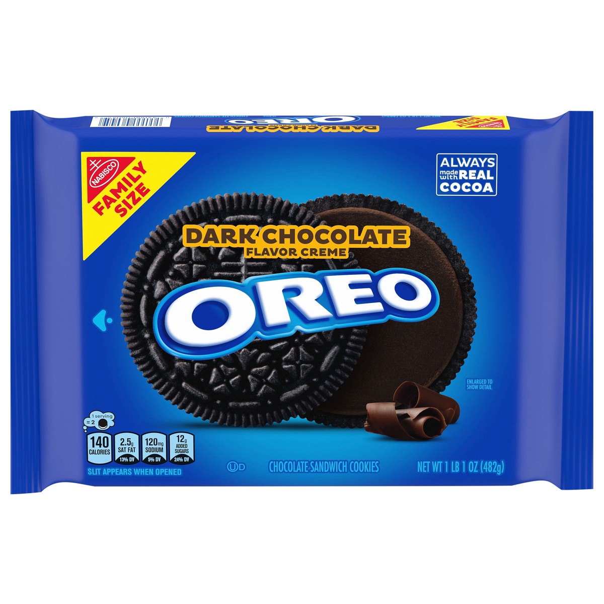 slide 1 of 9, OREO Dark Chocolate Creme Chocolate Sandwich Cookies, Family Size, 17 oz, 17 oz