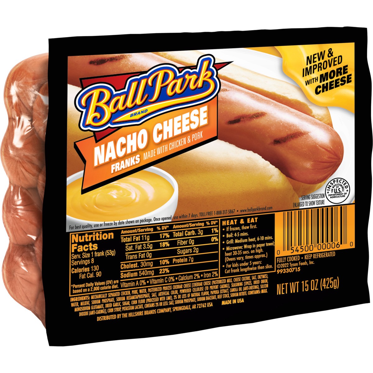 slide 2 of 4, Ball Park Nacho Cheese Hot Dogs, 8 Count, 15 oz