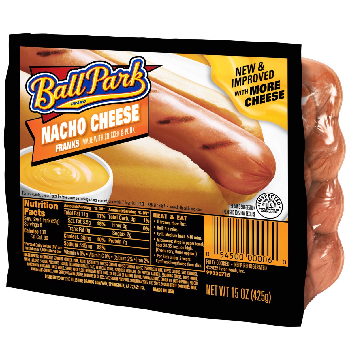 slide 4 of 4, Ball Park Nacho Cheese Hot Dogs, 8 Count, 15 oz