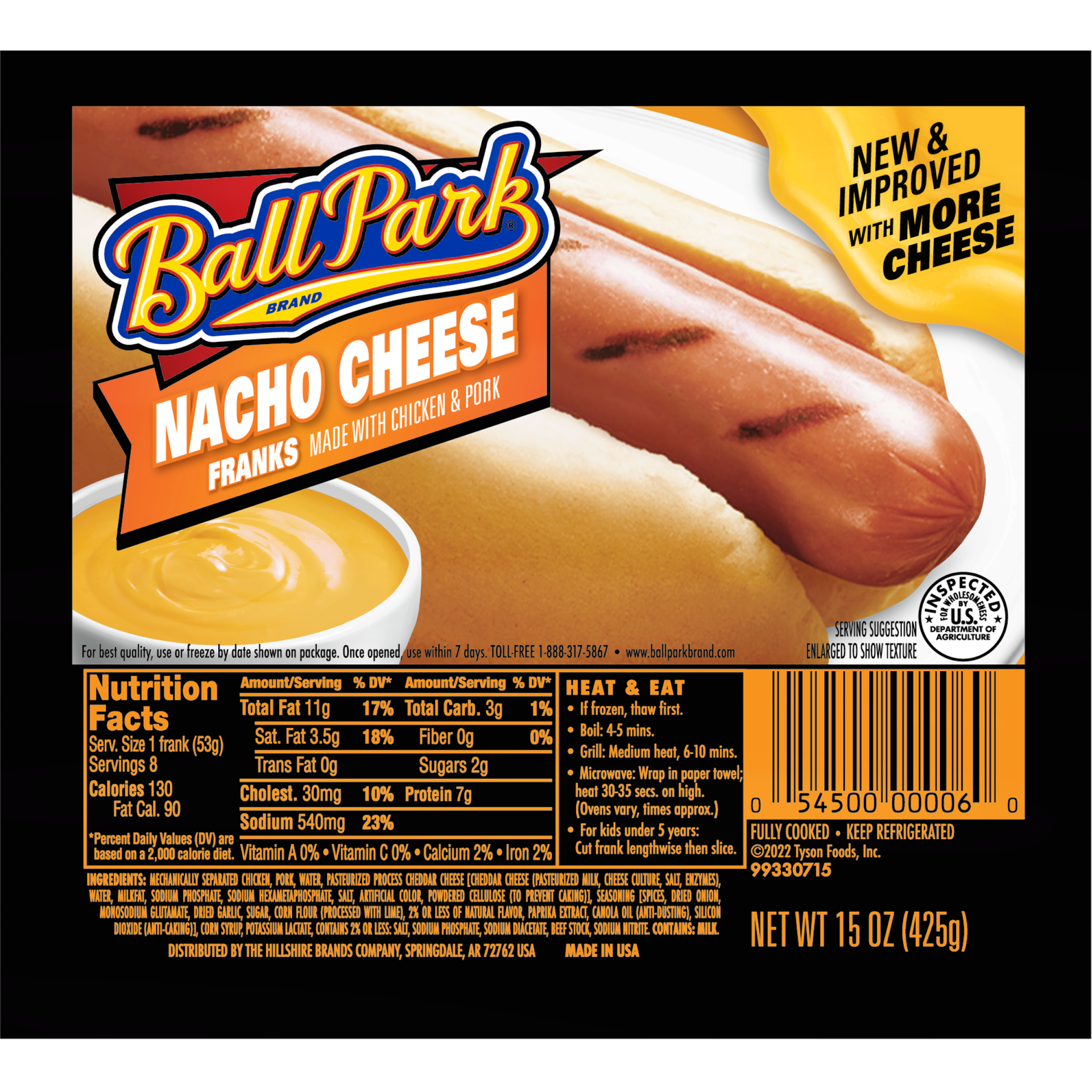 slide 1 of 4, Ball Park Nacho Cheese Hot Dogs, 8 Count, 15 oz