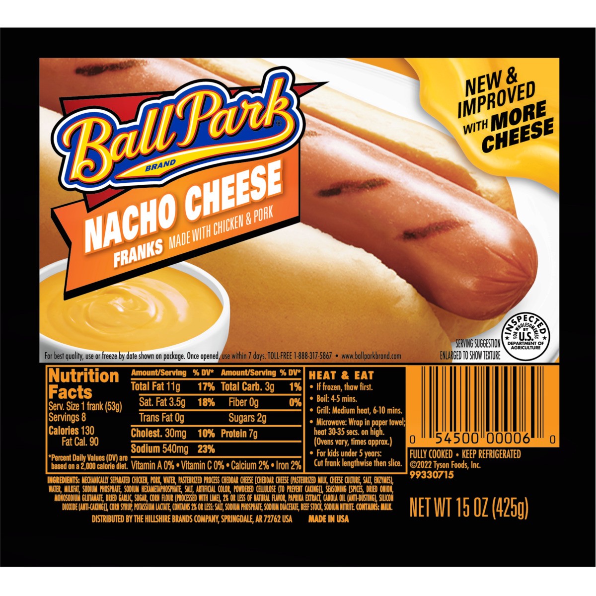 slide 3 of 4, Ball Park Nacho Cheese Hot Dogs, 8 Count, 15 oz
