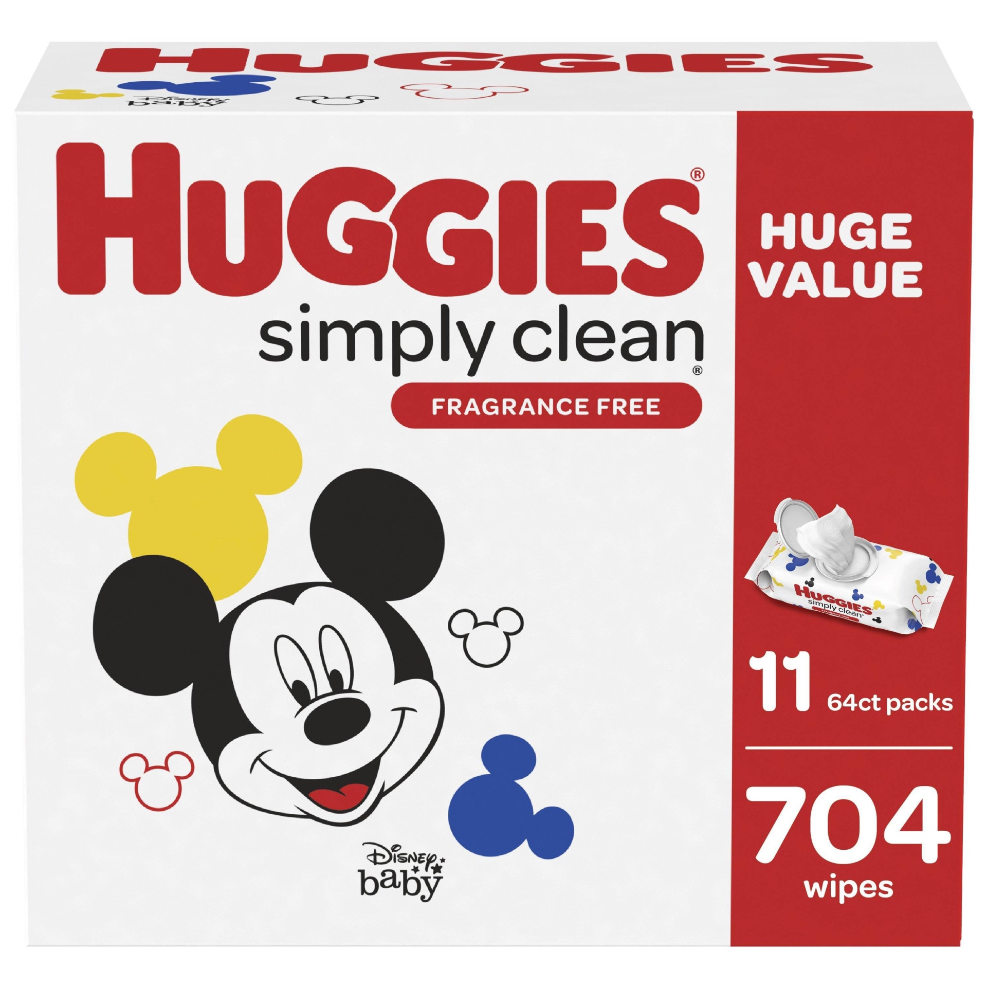 slide 1 of 3, Disney Huggies Simply Clean Unscented Baby Wipes 11 Flip-Top Packs (704ct), 704 ct