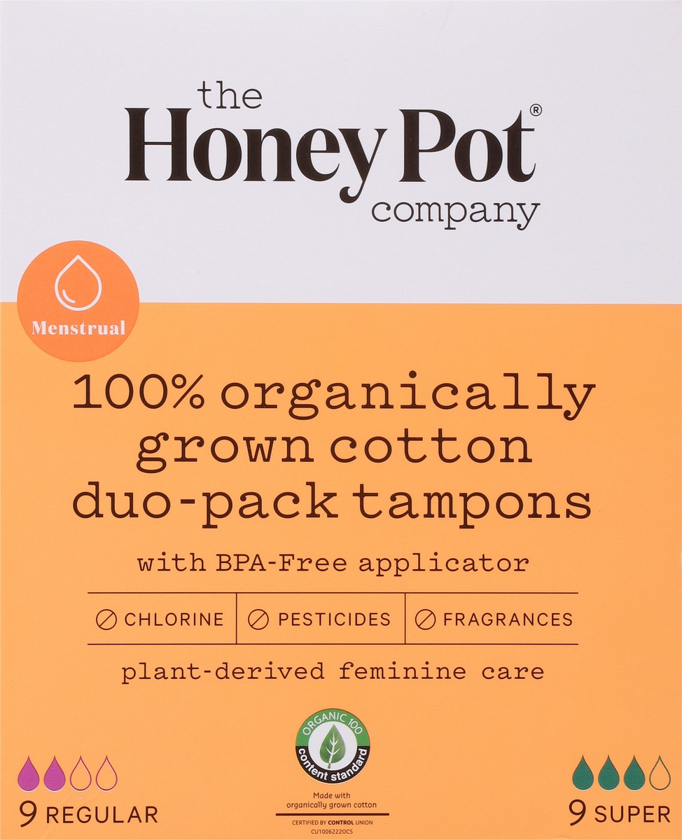 slide 2 of 9, The Honey Pot Company Regular/Super Tampons Duo-Pack 18 ea, 18 ct