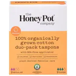 The Honey Pot Company 100% Organic Duo-Pack Regular-Super Tampons 18 ea