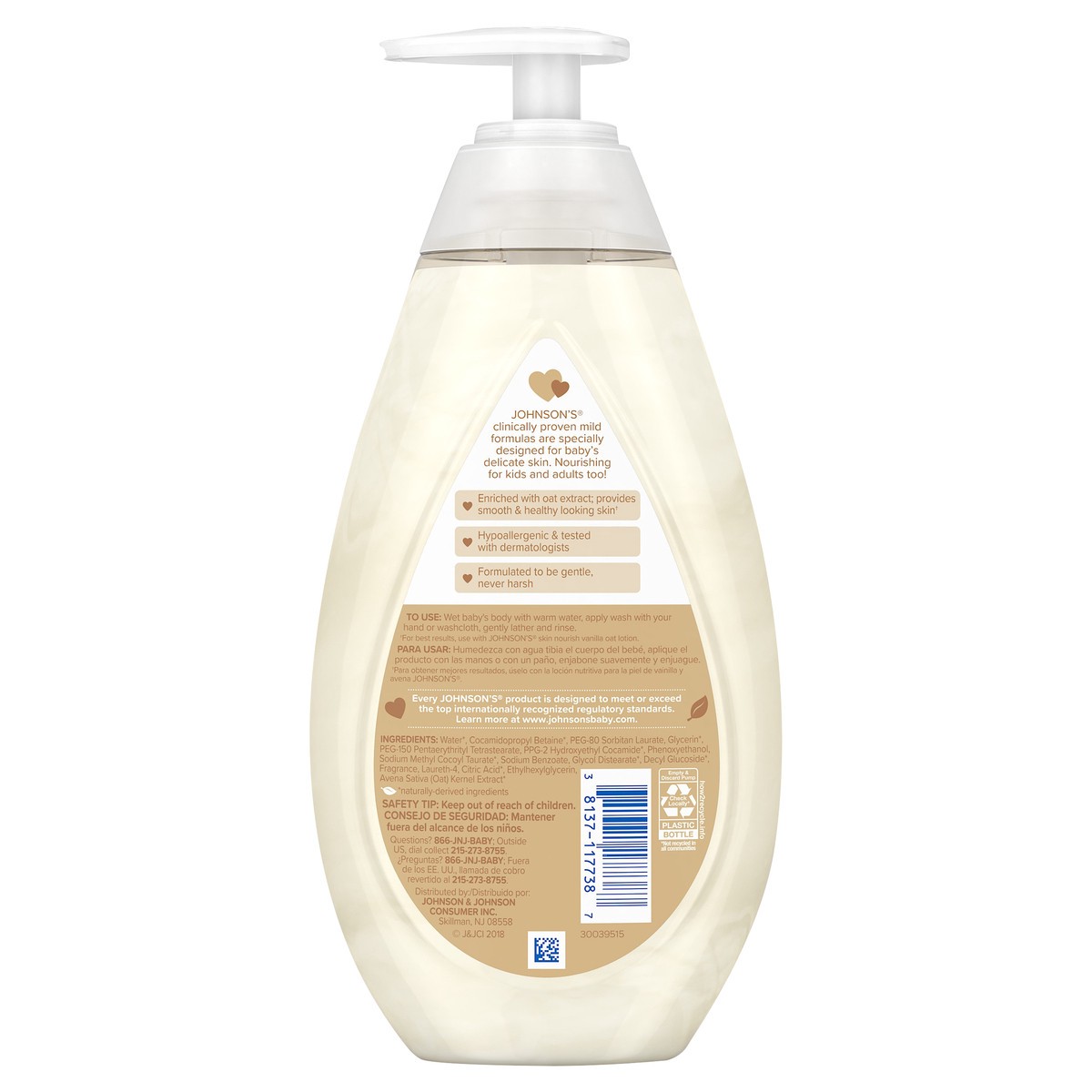 slide 3 of 6, Johnson's Skin Nourishing Baby Wash With Vanilla & Oat Extract, Hypoallergenic & Tear Free Baby Wash, 16.9 fl. oz, 16.9 fl oz