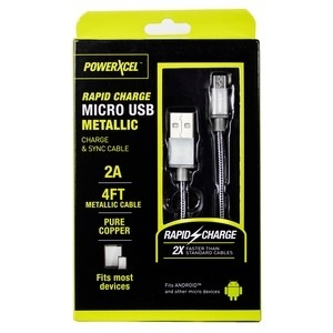 slide 1 of 1, PowerXcel Micro 2amp Cable, Silver, 4 ft