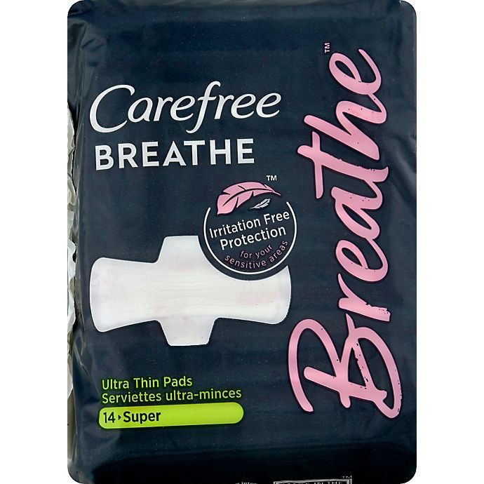 slide 2 of 3, Carefree Breathe Super Ultra Thin Pads with Wings, 14 ct