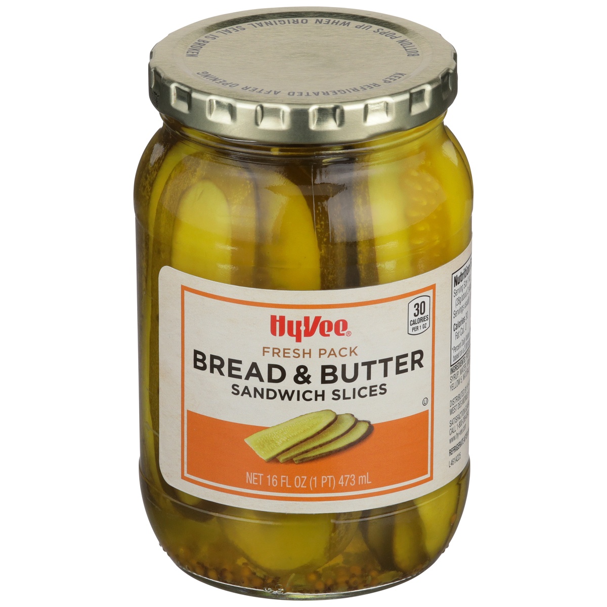 slide 1 of 1, Hy-vee Bread & Butter Sandwich Slices, 16 fl oz