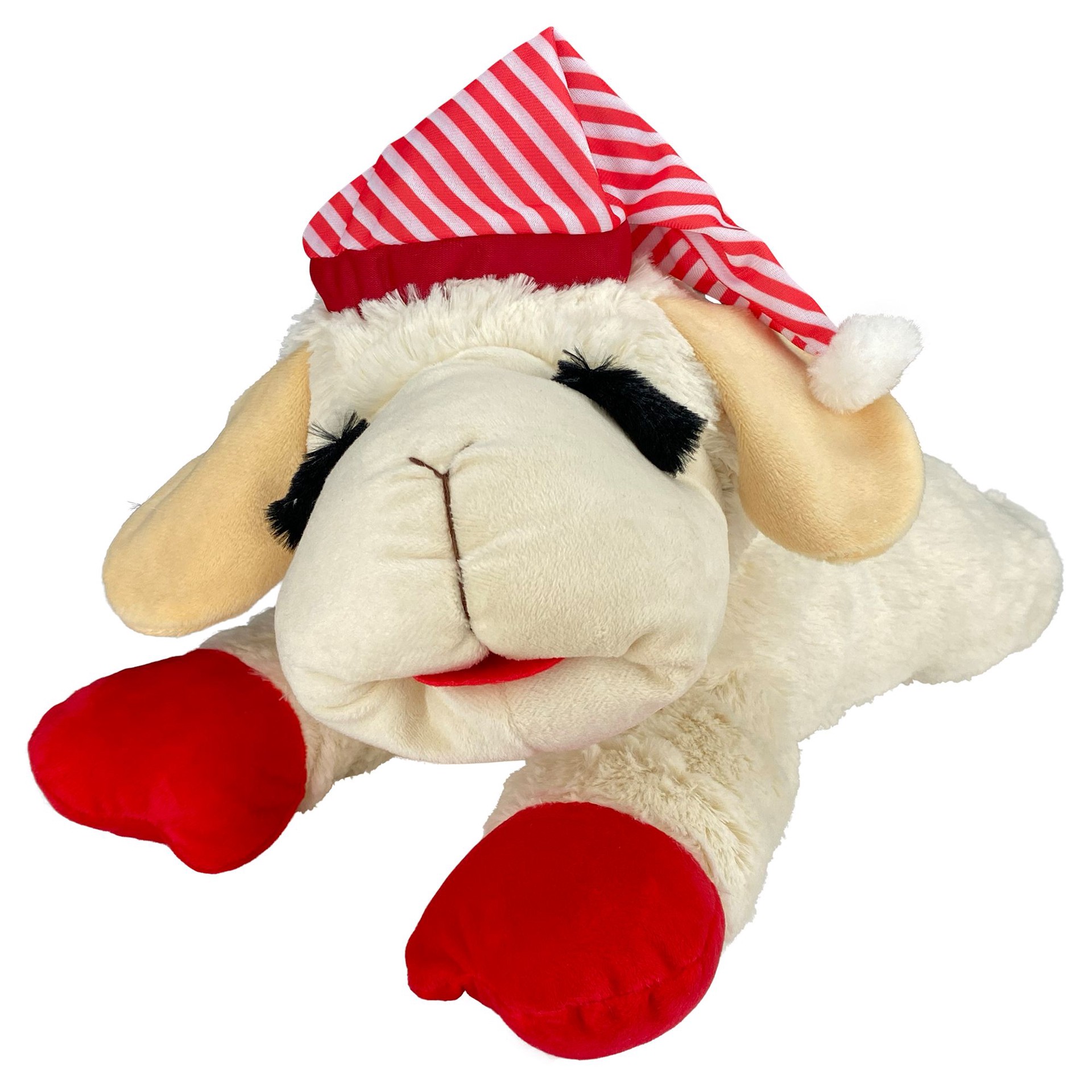 slide 1 of 1, Multipet® Holiday Jumbo Lamb Chop With Red & White Striped Hat Dog Toy, 1 ct
