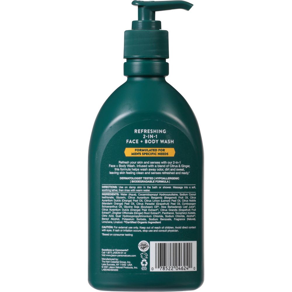 slide 2 of 2, Jason Men's Citrus + Ginger Face + Body Wash 16 fl oz, 16 fl oz