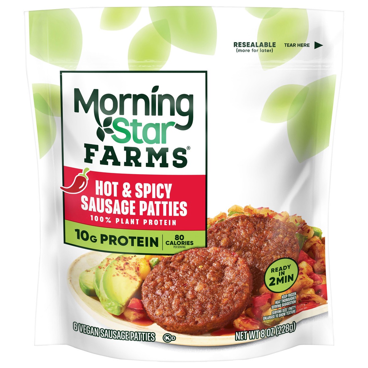 slide 1 of 12, MorningStar Farms Veggie Breakfast Hot and Spicy Sausage Patties, 8 oz