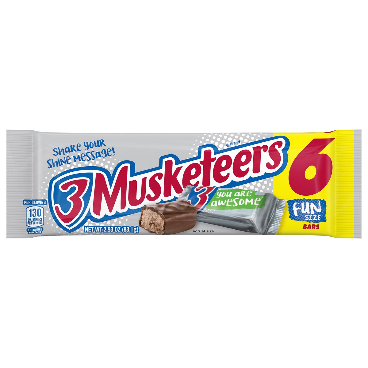 slide 1 of 2, 3 MUSKETEERS Fun Size Milk Chocolate Candy Bars Bulk, 2.93 oz (Pack of 6), 2.93 oz