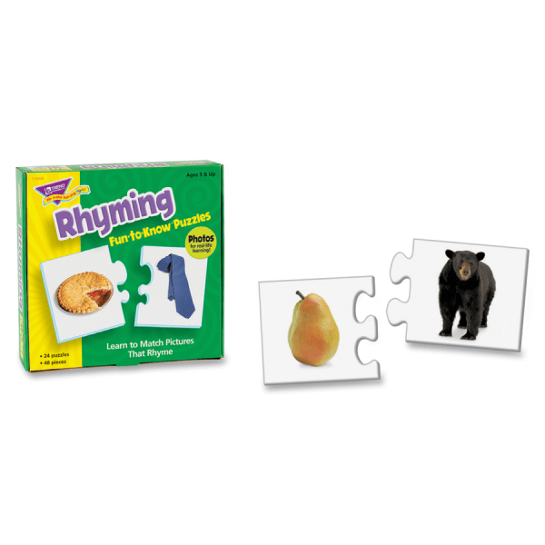 slide 2 of 3, Trend Rhyming Fun-To-Know Puzzles, Pre-K, Set Of 24 Puzzles, 1 ct